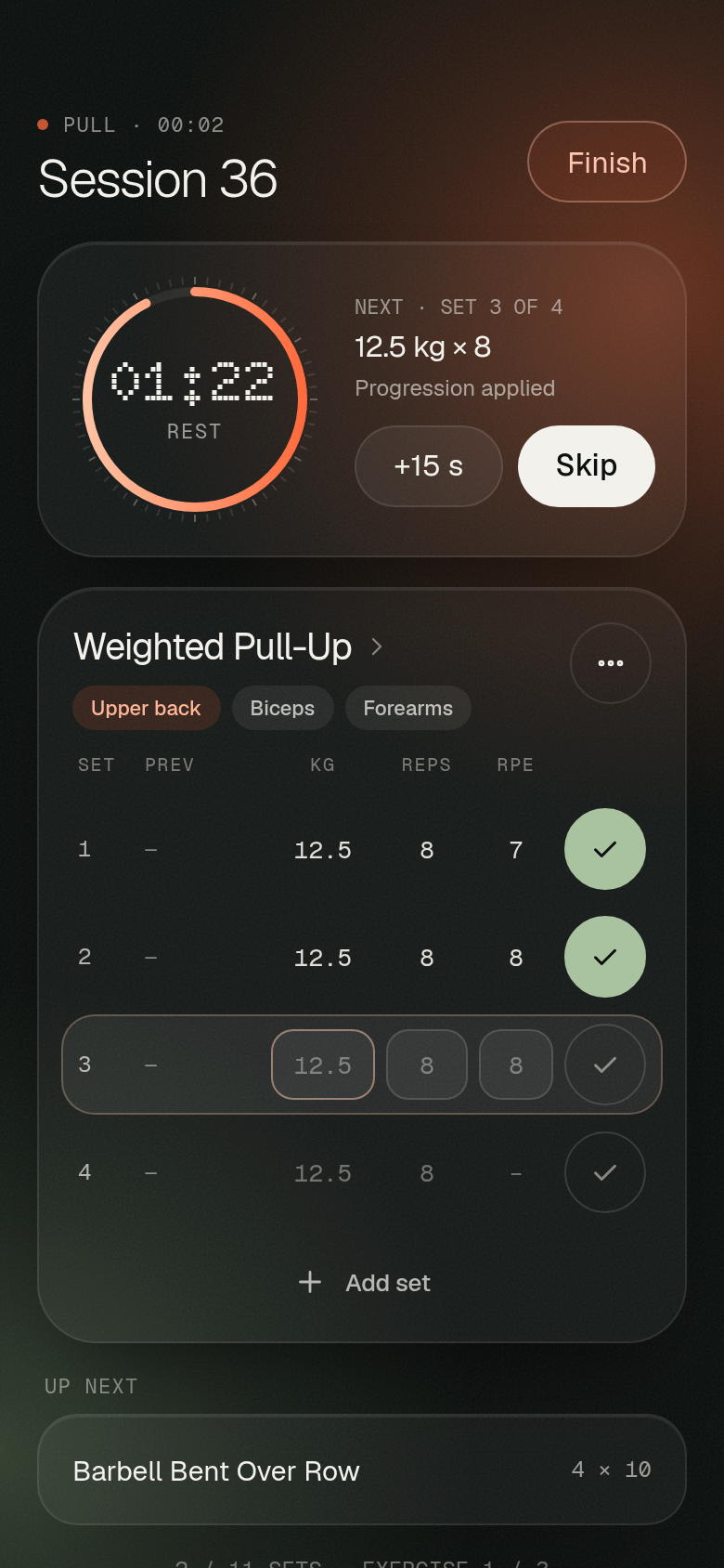 Workout logger with rest timer